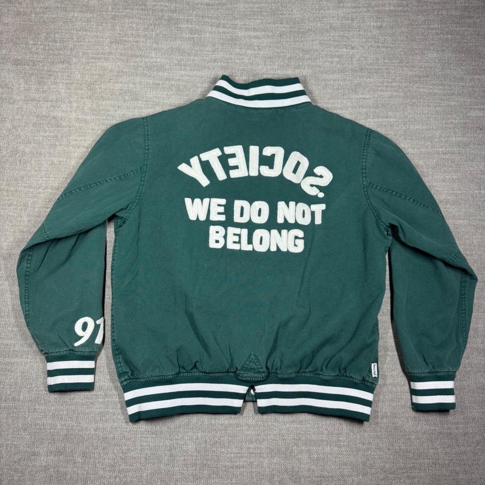 Society We Want To Win Green Cotton Varsity Bomber Jacket Women Large 91 Move On